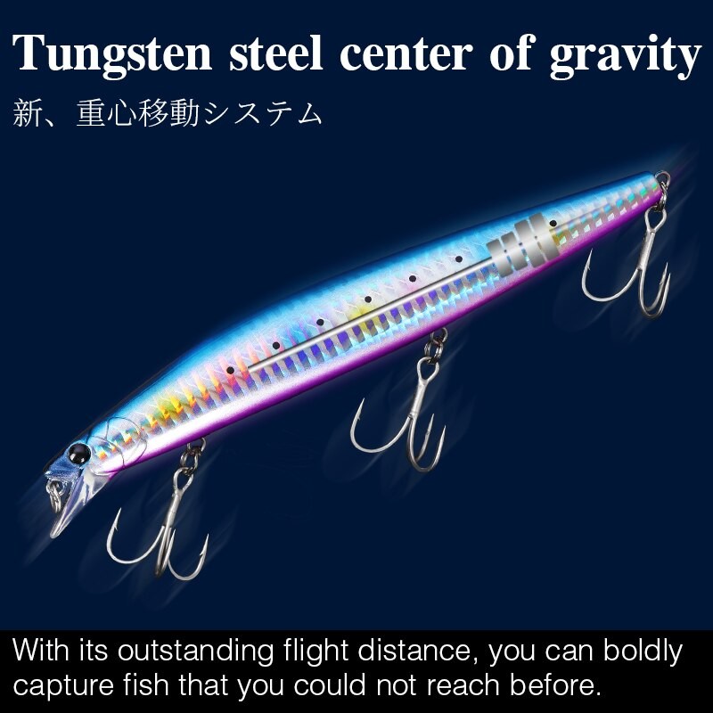 TSURINOYA Top Fishing Lure Sinking Minnow 140S DW92 140mm 26g Saltwater Black Bass Pike Long Casting Hard Baits Tungsten Weight