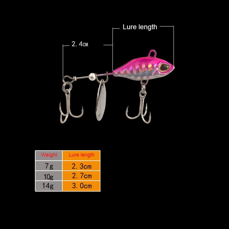 7/10/14g Long Shot Rotating VIB vibration Bait Spinner Tail Spoon Fish Lure Jig Tractor Fishing Hard Baits Tackle Pesca