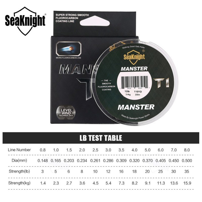 SeaKnight Brand MANSTER T1 Series Fluorocarbon Coating Fishing Line 100M Monofilament Fishing Line Leader Sinking Line
