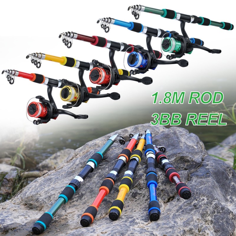 Sougayilang Spinning Fishing Rod and Reel Combo1.8M Telescopic Rod with 5.2:1 3BB Fishign Reel Max Drag 5kg Full Fishing Kit