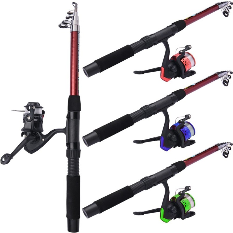 Fishing Rod and Reel Full Kits with Telescopic Fishing Rod and Reel Baits Hooks Saltwater Freshwater Travel Pole Set