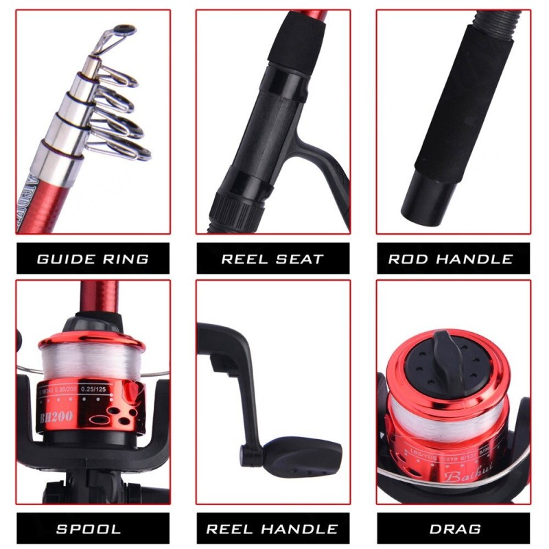 Fishing Rod and Reel Full Kits with Telescopic Fishing Rod and Reel Baits Hooks Saltwater Freshwater Travel Pole Set