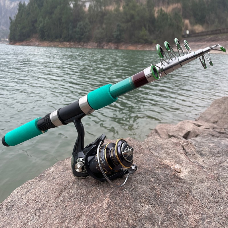 Rod+Reel Telescopic Fishing Rod and Reel Combo Set 1.8-3.6M Strong Drag Super Hard Sea Pole with Spinning Reels GearRatio: 5.2:1