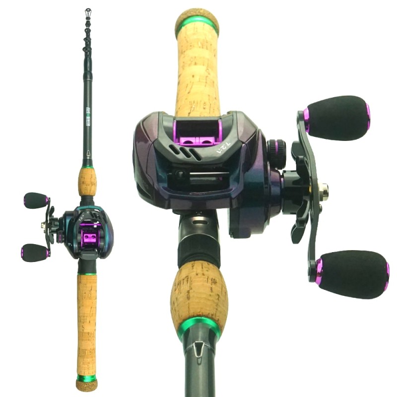 Fishing Rod Reel Set Kit 1.8m-2.7m Carbon Fiber Lure Rod and 9+1 BB 7.2:1 Gear Ratio Baitcasting Reel for Freshwater Saltwater