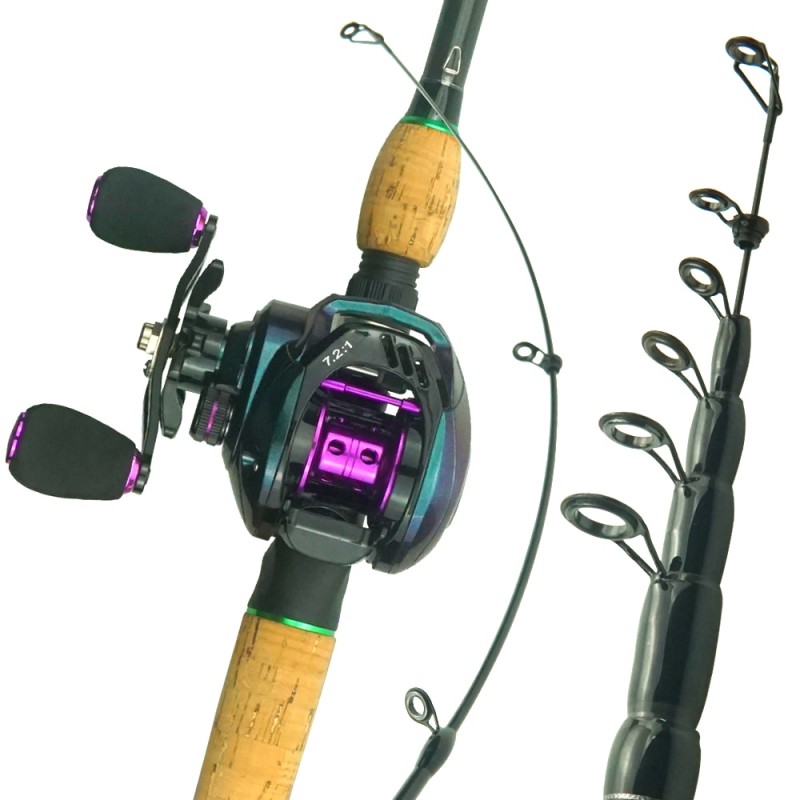 Fishing Rod Reel Set Kit 1.8m-2.7m Carbon Fiber Lure Rod and 9+1 BB 7.2:1 Gear Ratio Baitcasting Reel for Freshwater Saltwater