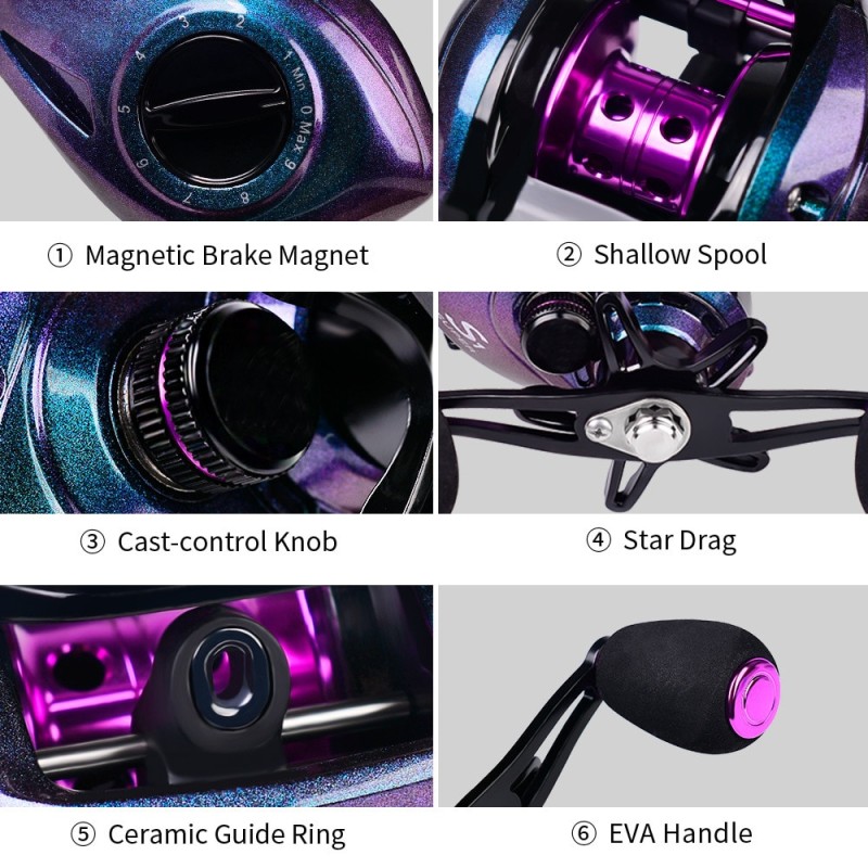 Fishing Rod Reel Set Kit 1.8m-2.7m Carbon Fiber Lure Rod and 9+1 BB 7.2:1 Gear Ratio Baitcasting Reel for Freshwater Saltwater