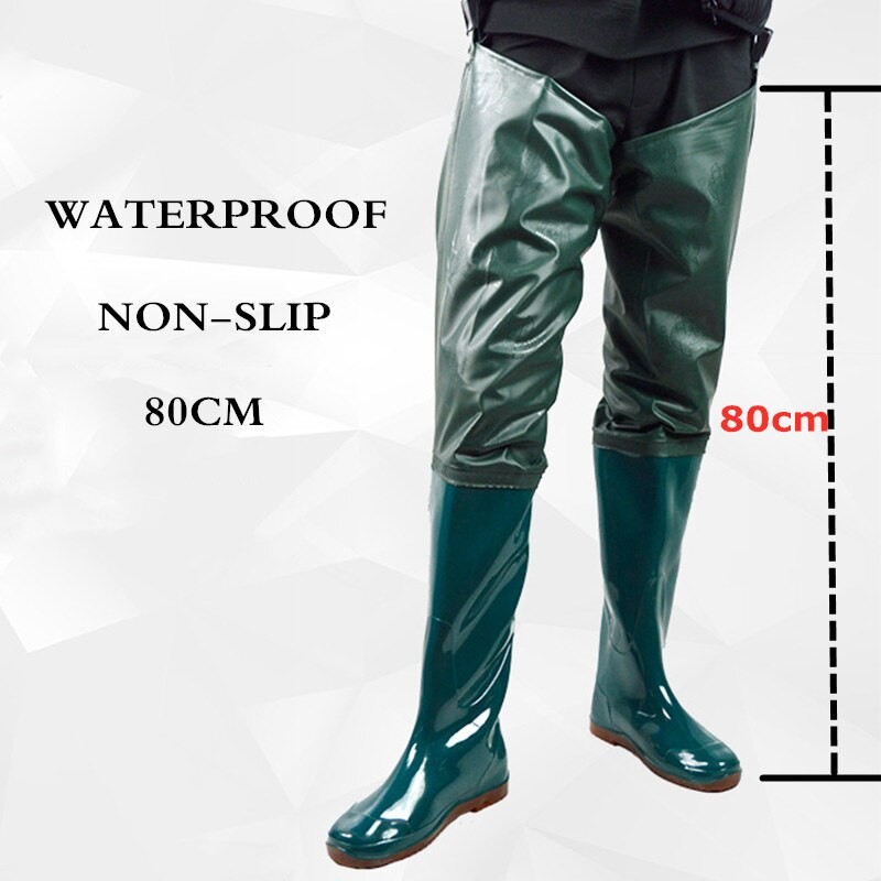 Men Women's Waterproof Wading Pants Underwater Outdoor Fishing Waders Pants PVC Water Pants Antiskid High Tube Rain Boots