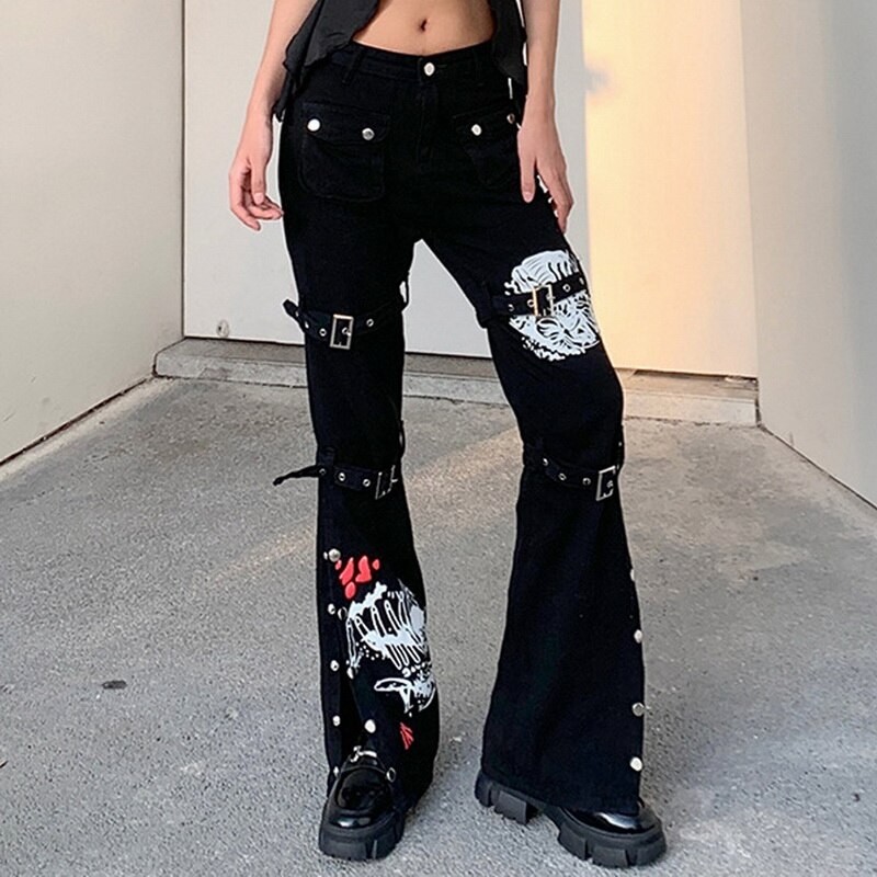 Gothic Emo Alt Women Pants Techwear Hippie Baggy Trousers Mom Goth Punk Black Cargo Pants Cyber Y2k Pants Academic Dark Clothes