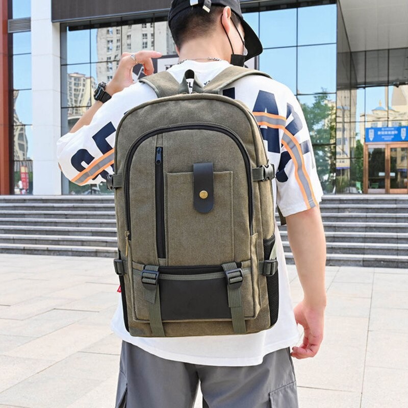 47cm Mountaineering Bag Backpack For Men Canvas Large Capacity High School Backpacks Outdoor Travel Camping Bag Computer Bag