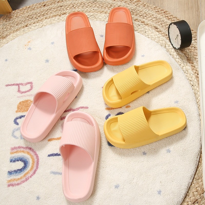 Feslishoet Women Fashion Summer Soft Slippers Thick Platform Bathroom Home Men Indoor Non-Slip Anti-Slip Female Cloud Slides