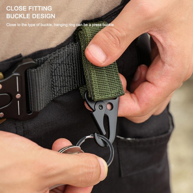 2pcs Outdoor Climbing Camping Tactical Hanging Buckle Molle Nylon Webbing Belt Triangle Buckle Tool Accessory Carabiner Keychain