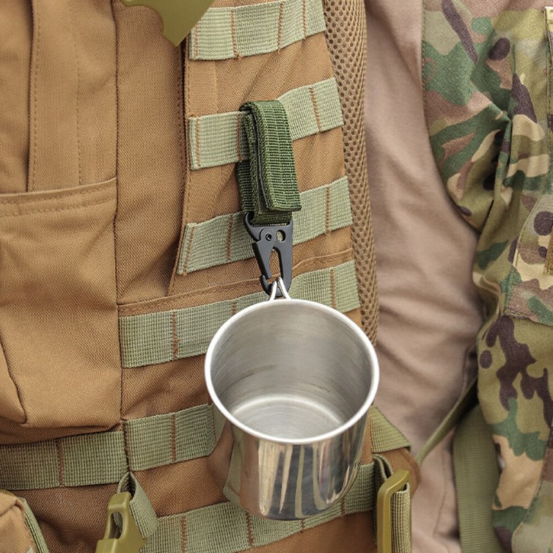 2pcs Outdoor Climbing Camping Tactical Hanging Buckle Molle Nylon Webbing Belt Triangle Buckle Tool Accessory Carabiner Keychain