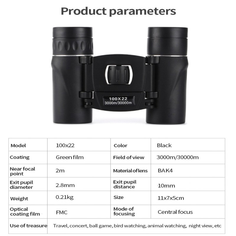 100x22 HD Powerful Binoculars Outdoor 3000M Long Range Folding FMC Optics High Low Light Level Night Vision Camping Travel