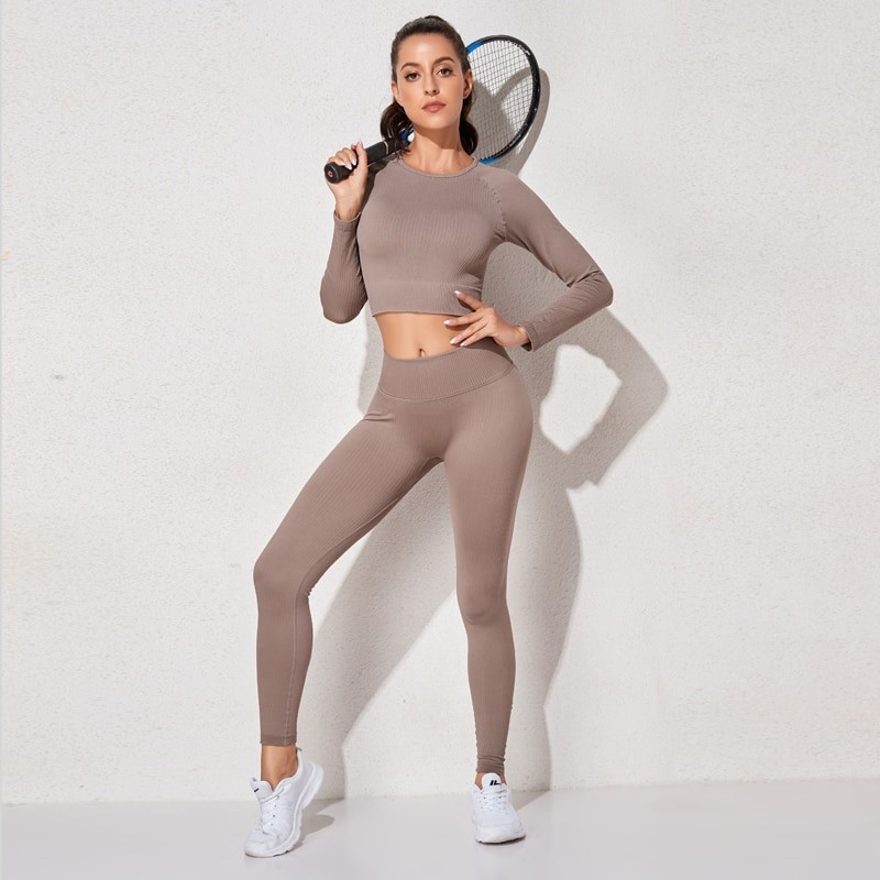 Yoga Set Seamless Women's Sportswear Workout Clothes Athletic Wear Gym Legging Fitness Bra Crop Top Long Sleeve Sports Suits