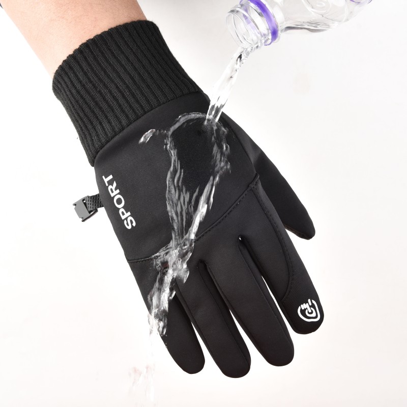 Black Winter Warm Full Fingers Waterproof Cycling Outdoor Sports Running Motorcycle Ski Touch Screen Fleece Gloves