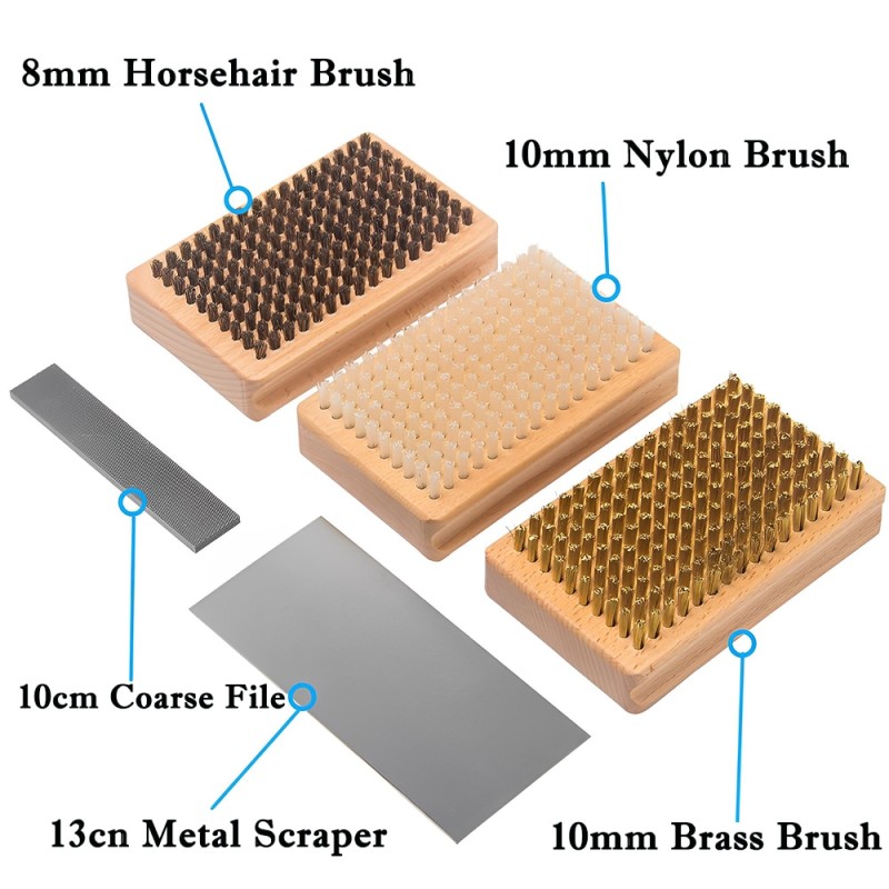 Ski Wax Brush Set Nylon Brass Horse Hair Brush Metal Scraper &amp; Edge File Cleaning Polishing Snowboard Wax Brush Tool Brush
