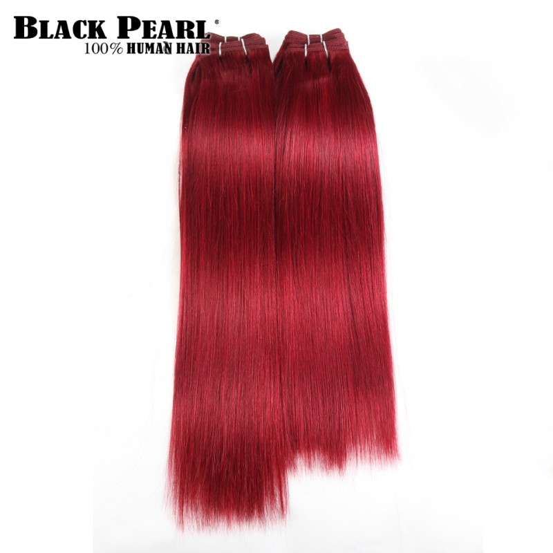 Black Pearl Pre-colored Yaki Human Hair Bundles 4 Pcs One Pack 190 Gram Brazilian Straight Hair Weave Red Burg Remy Hair