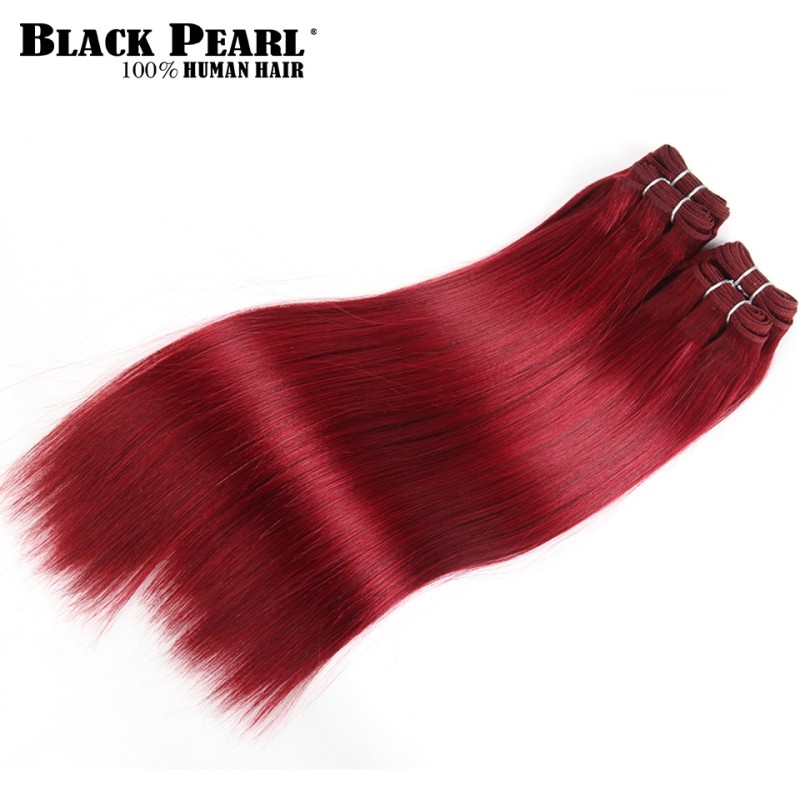 Black Pearl Pre-colored Yaki Human Hair Bundles 4 Pcs One Pack 190 Gram Brazilian Straight Hair Weave Red Burg Remy Hair