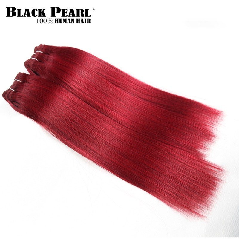 Black Pearl Pre-colored Yaki Human Hair Bundles 4 Pcs One Pack 190 Gram Brazilian Straight Hair Weave Red Burg Remy Hair