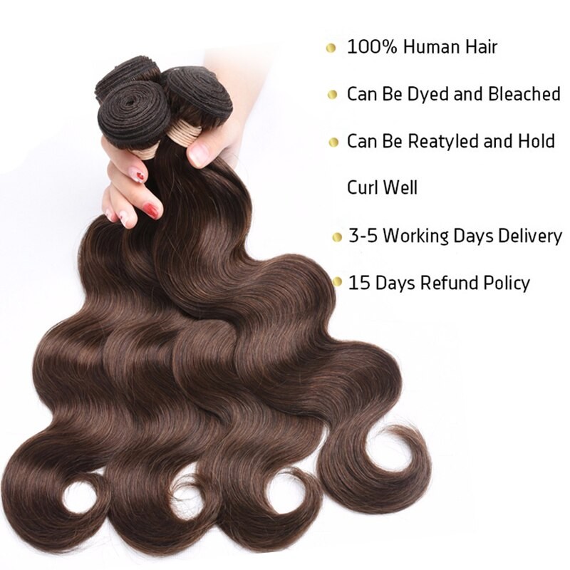Brown Body Wave Bundles Brazilian Human Hair Bundles Dorisy Remy Brown Hair Extensions  #2 #4 Natural Color