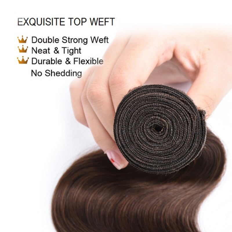 Brown Body Wave Bundles Brazilian Human Hair Bundles Dorisy Remy Brown Hair Extensions  #2 #4 Natural Color