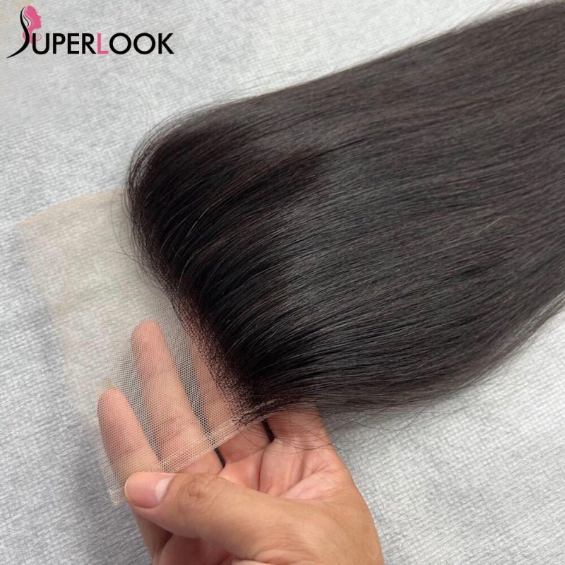 4X4 Lace Closure Only Peruvian Natural Black Remy Straight Hair Medium Brown Lace Closure 100% Human Hair Closures Superlook