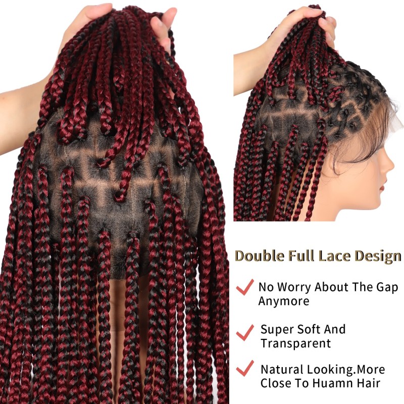 Kalyss 36" Full Lace Front Knotless Braided Wigs Criss Cross Box Braid Synthetic Wig With Baby Hair For Black Women