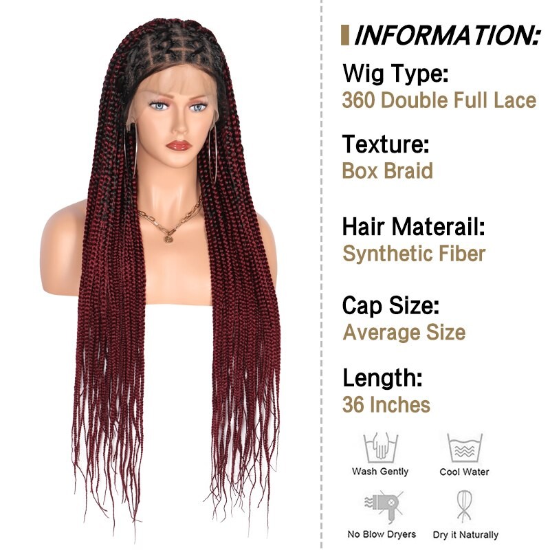 Kalyss 36" Full Lace Front Knotless Braided Wigs Criss Cross Box Braid Synthetic Wig With Baby Hair For Black Women