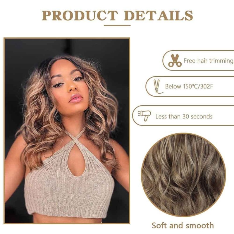Ombre Brown Natural Wave Synthetic Lace Front Wigs For Women Black Blonde Shoulder Length Heat Resistant Middle Part Wig X-TRESS