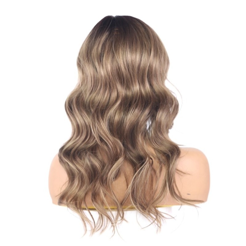 Ombre Brown Natural Wave Synthetic Lace Front Wigs For Women Black Blonde Shoulder Length Heat Resistant Middle Part Wig X-TRESS