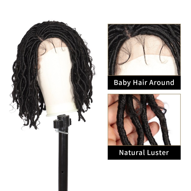 Kalyss 13" Lace Front Braided Wigs With Baby Hair Faux Locs Braids Wig With Boho Curl For Black Women Dreadloc Synthetic Wigs