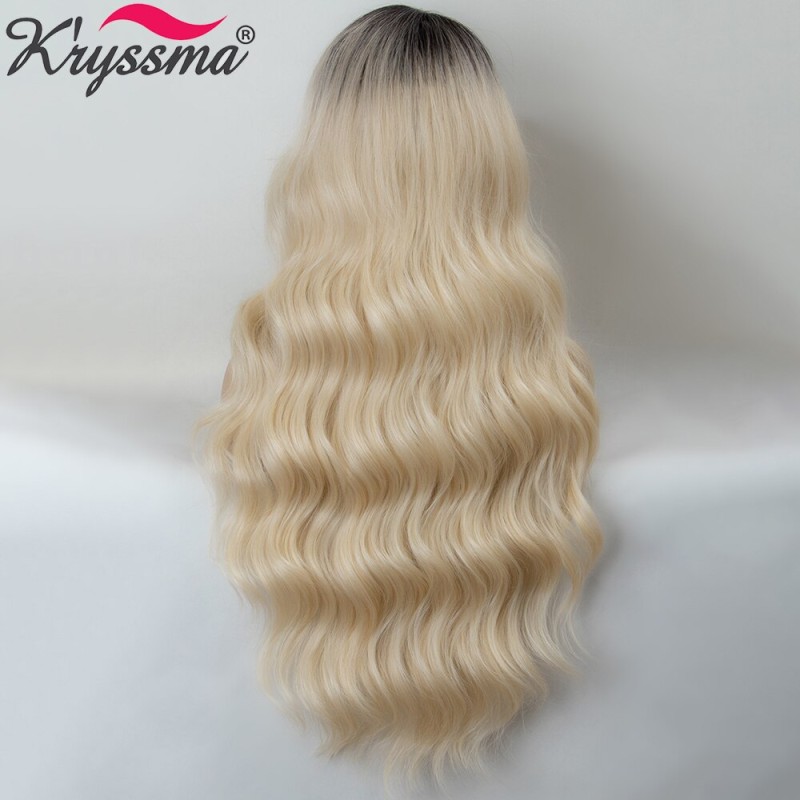 Kryssma Blonde Lace Front Wig Long Body Wave Ombre Blonde Synthetic Lace Part Wigs Natural Hair Cosplay Wigs For Black Women
