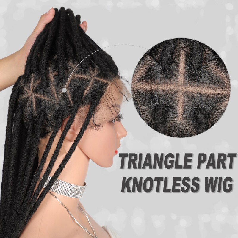 Kalyss Synthetic Braided Wigs 50 Inches Lace Front Wigs Faux Locs Braids Hair Traingle Knotless Long Locs Wig With Baby Hai