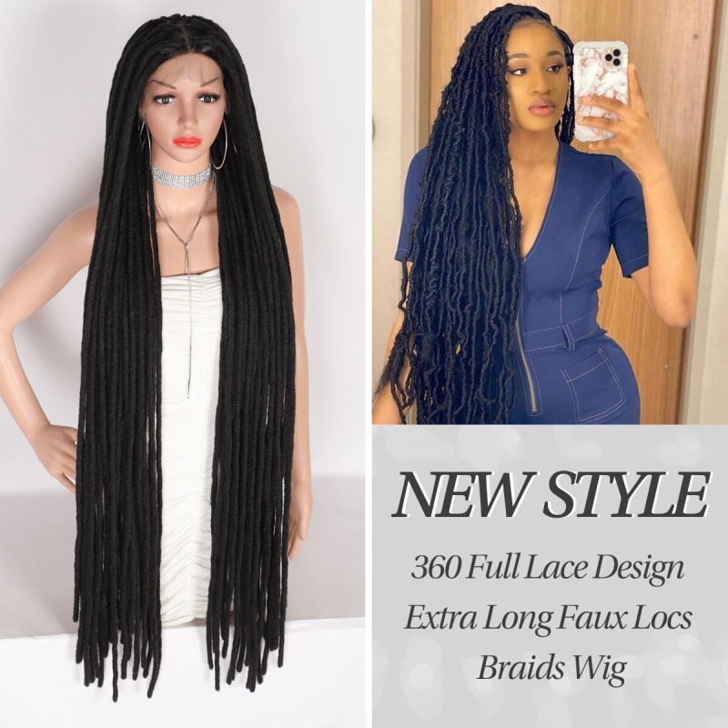 Kalyss Synthetic Braided Wigs 50 Inches Lace Front Wigs Faux Locs Braids Hair Traingle Knotless Long Locs Wig With Baby Hai