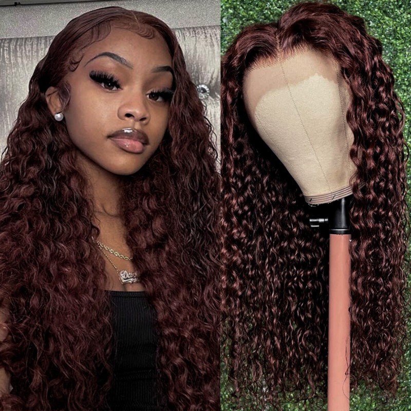 Reddish Brown Kinky Curly Synthetic Lace 13X1 T Part Wigs For Women Copper Red Pre Plucked With Baby Hair Lace Closured Wig