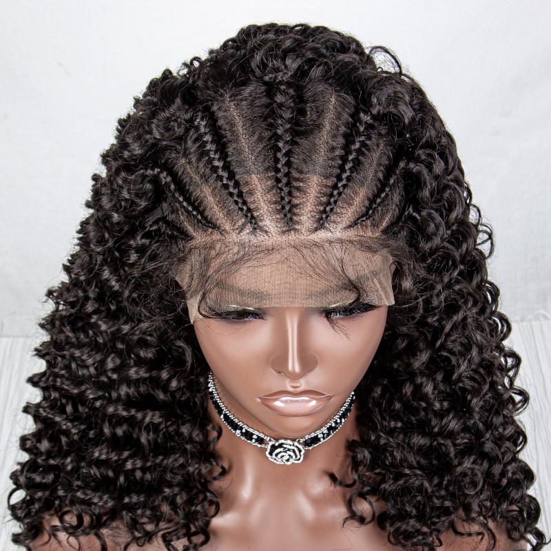 16Inches Braided Wigs Synthetic Lace Front Wigs Curly Hair with Baby Hair Natural Hairline Knotless Bouncy Wigs for Black Women