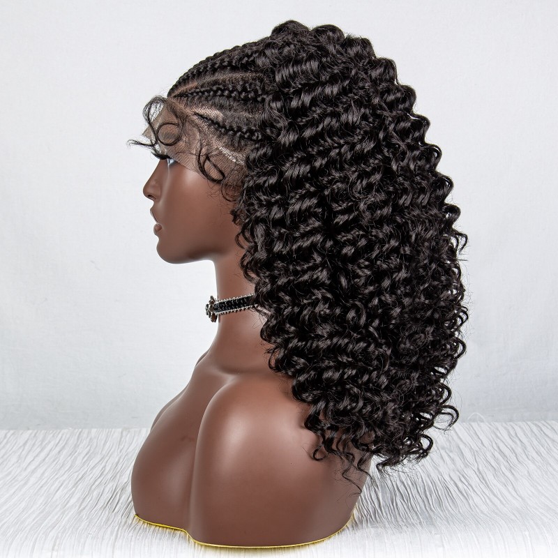 16Inches Braided Wigs Synthetic Lace Front Wigs Curly Hair with Baby Hair Natural Hairline Knotless Bouncy Wigs for Black Women