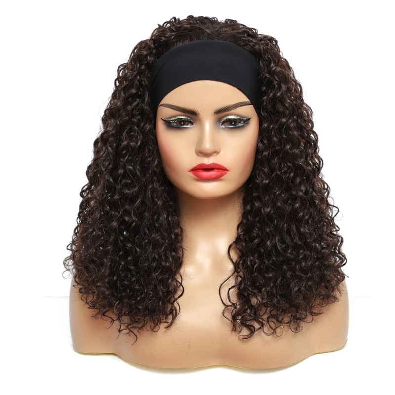 Headband Wig Deep Wave Synthetic Wig 22 Inch Kinky Curly Wavy Brown Red Hair With Highlights for Black Women Soku Glueless Wigs