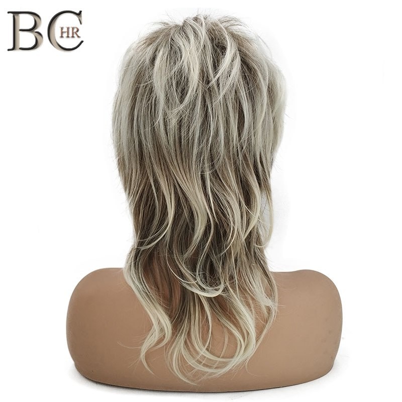 BCHR Ombre Blonde Wave Wig Synthetic With Dark Root Wig for Women Cascaded Layers Wig
