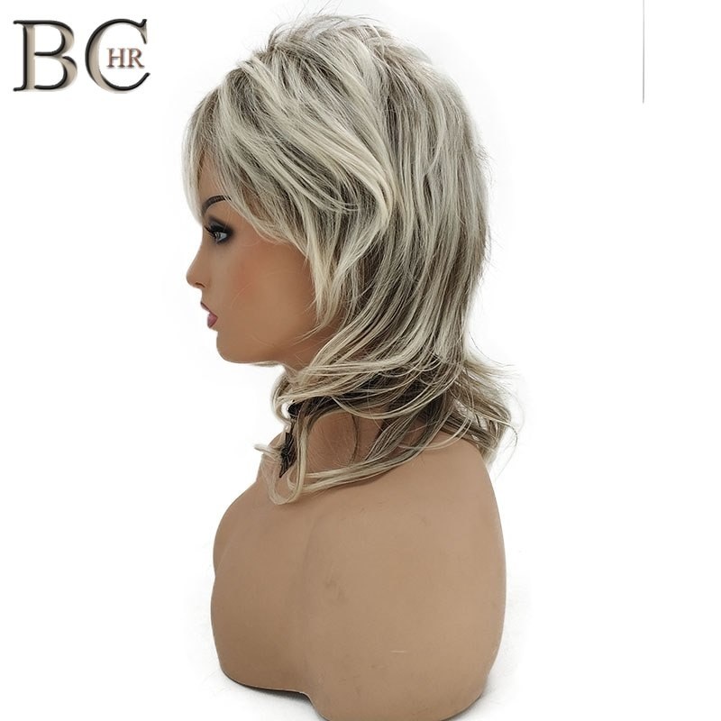 BCHR Ombre Blonde Wave Wig Synthetic With Dark Root Wig for Women Cascaded Layers Wig