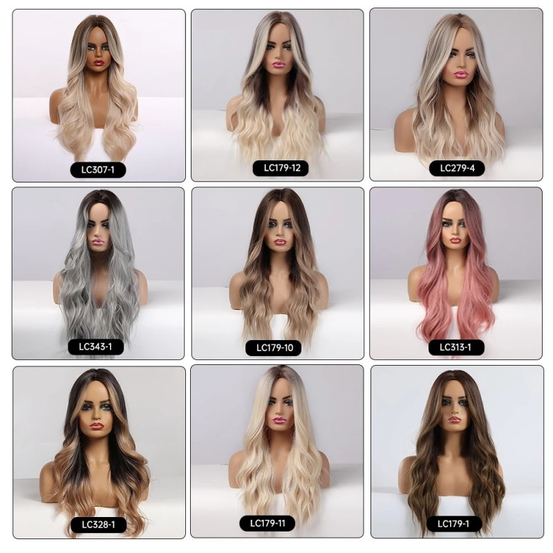 EASIHAIR Ombre Brown Light Blonde Platinum Long Wavy Middle Part Hair Wig Cosplay Natural Heat Resistant Synthetic Wig for Women