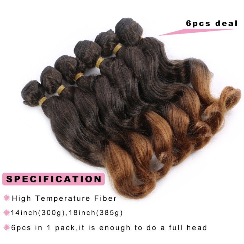 Synthetic Hair Weaves 6 Bundles/lot Full Head Loose Wavy Ombre Braiding Ocean Wave Hair Weave Bundle Extensions