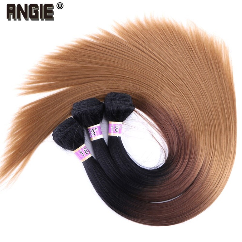 ANGIE Synthetic Hair Weave Three Tone Ombre Hair Bundles Silky Straight  Hair Extensions for Black Women