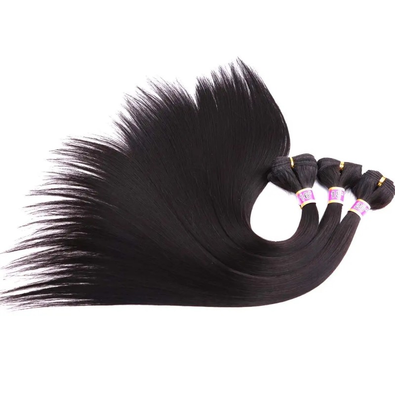 16 18 20 Inches Synthetic Hair Bundles Long Straight Hair Extensions Heat Resistant Natural black Colorful for  Women