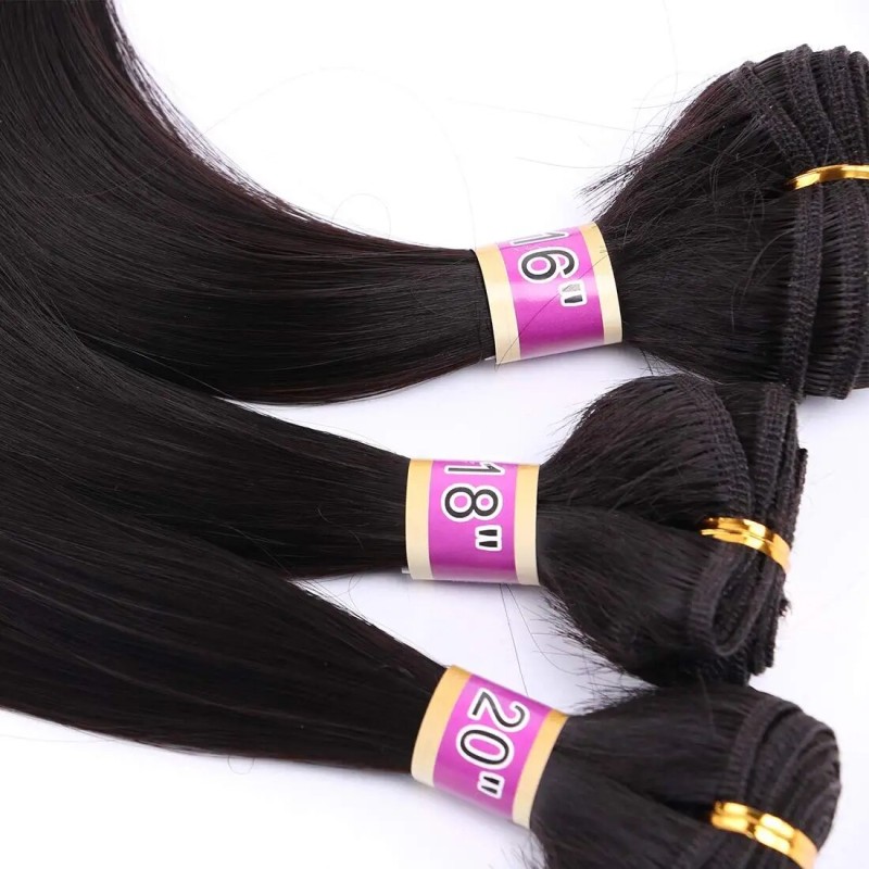16 18 20 Inches Synthetic Hair Bundles Long Straight Hair Extensions Heat Resistant Natural black Colorful for  Women