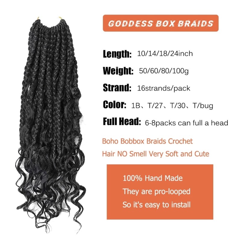 Synthetic Goddess Box Braids Crochet Curly 12 Inch Boho Box Braids Crochet Hair Bohemian Bob Box Braid Hair Extension for Women