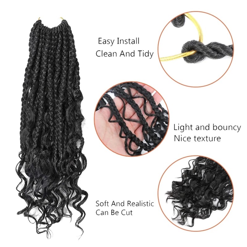Synthetic Goddess Box Braids Crochet Curly 12 Inch Boho Box Braids Crochet Hair Bohemian Bob Box Braid Hair Extension for Women