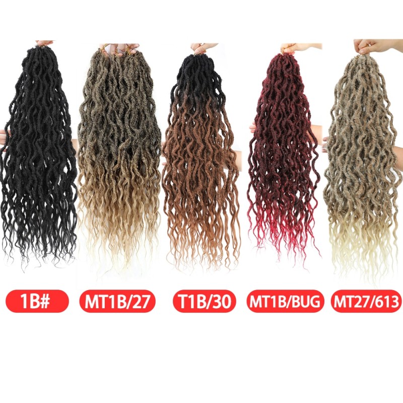 Goddess Faux Locs With Curly End Synthetic Crochet Braids Hair Extensions For Women Ombre Brown Color Messy Dreadlocks X-TRESS