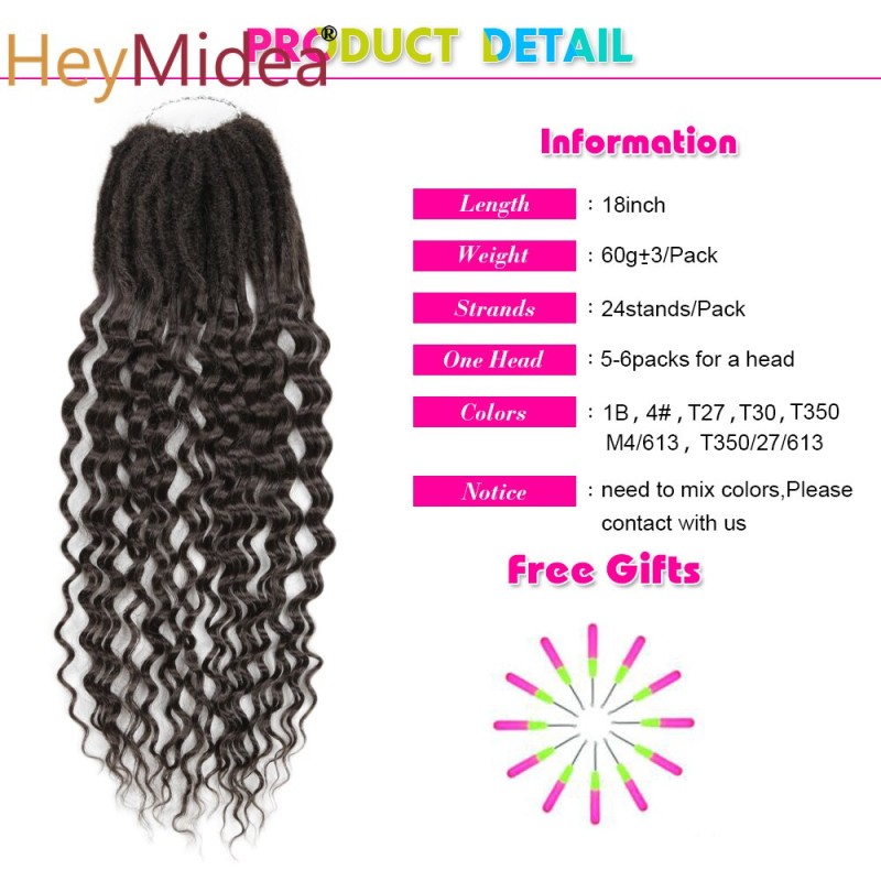 Deep Faux Locs Crochet Hair Synthetic Goddess Locs Curly Ends  Braids Extensions Soft Ombre Deep Wave Locs Afro Pre-looped Hair