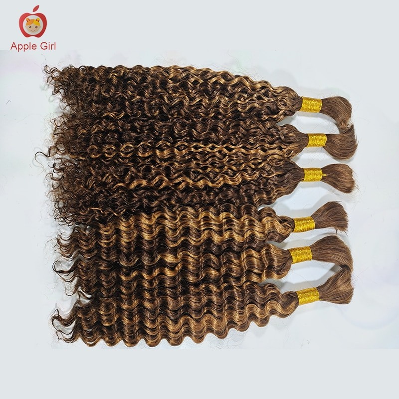 Highlight Deep Wave Human Hair Bulk For Braiding No Weft 8 to 32 Inch Brazilian Remy Hair Extensions Crochet Braids Applegirl